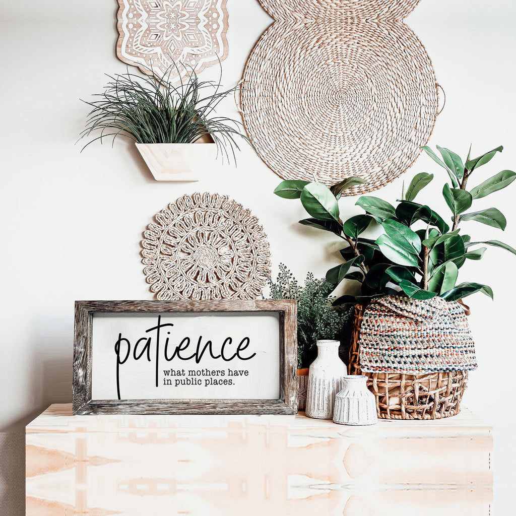 Mothers Patience Wood Sign Funny Mom Quote Rustic Indoor Home Decor