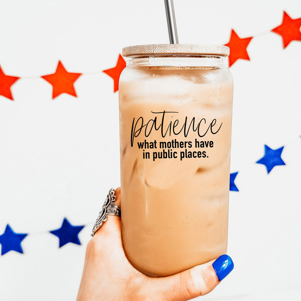 17oz Glass Tumbler With Bamboo Lid And 2 Stainless Straws, Mom Humor