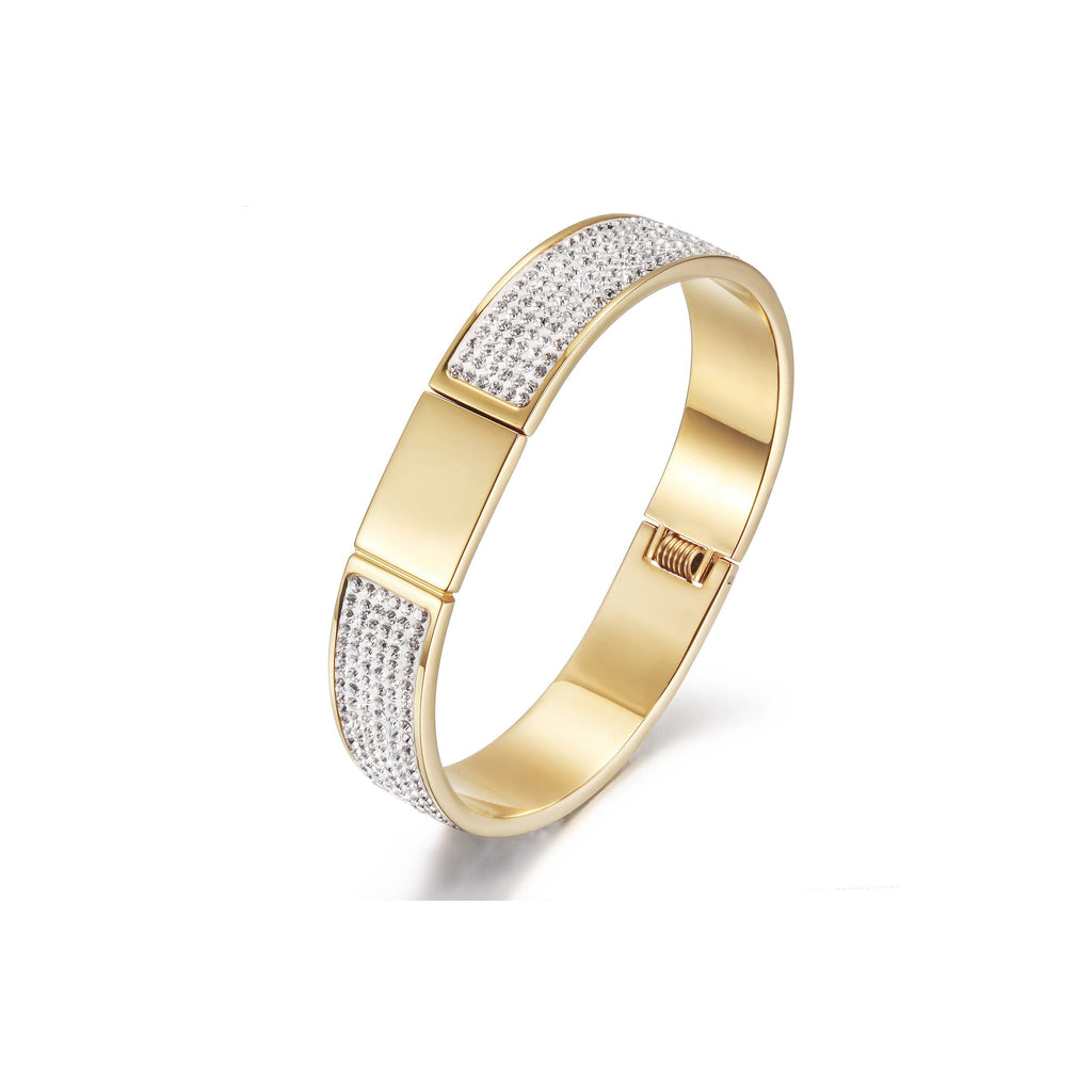 Pave Crystal Gold Bangle Bracelet Women Elegant Sparkle
