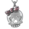 Pink Skull Necklace Cute Heart Eyes Pendant Silver Chain