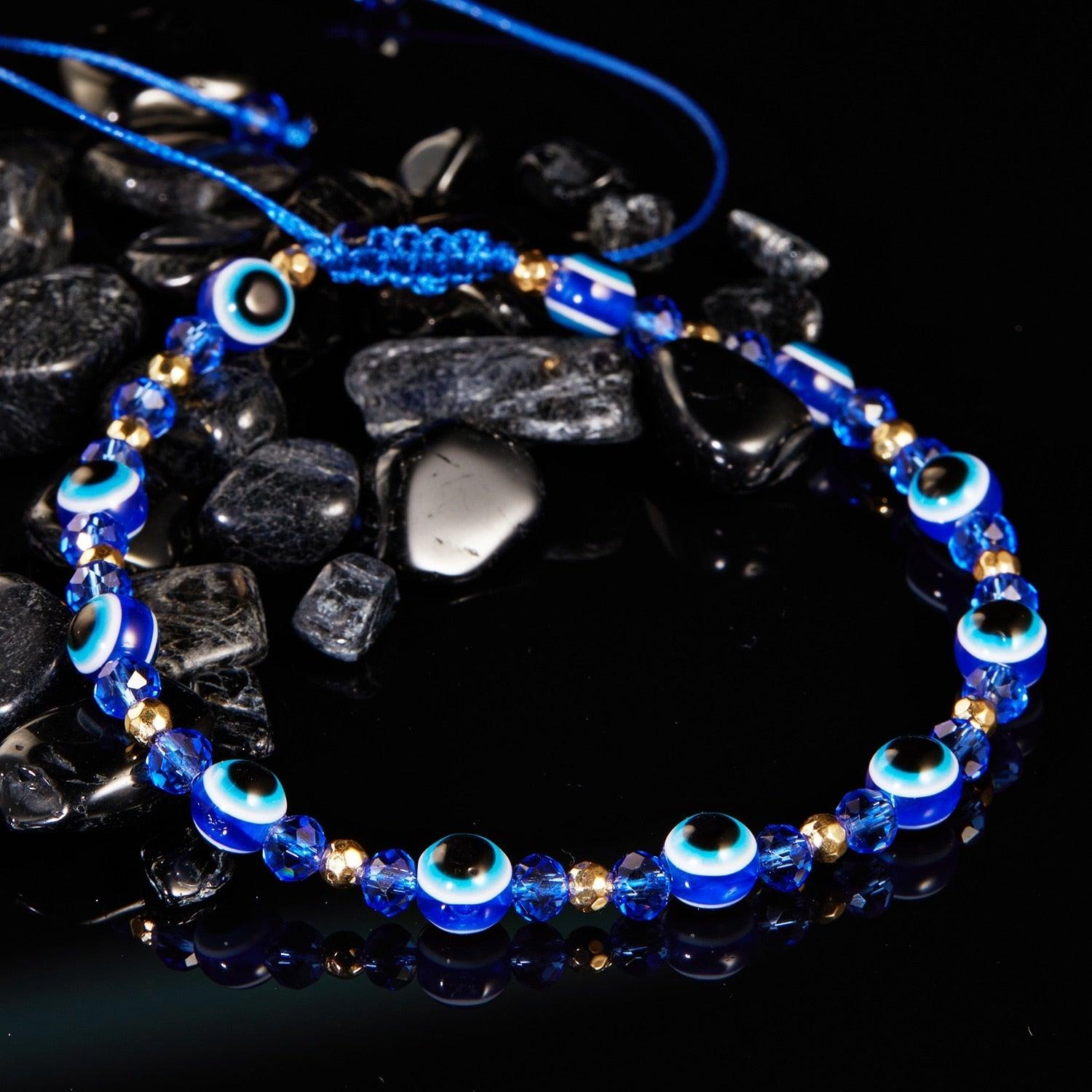 Pinky Promise Blue Bracelet Sets Colorful Crystal Bead Rope Chain Lucky Couple Bracelets Colorful Eye Bracelets Handmade Braided Rope Bracelets For Women Friendship Charm Jewelry