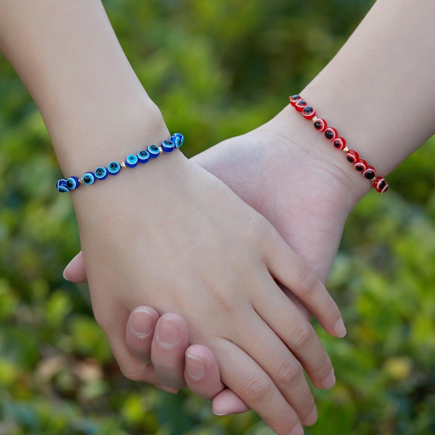Pinky Promise Blue Bracelet Sets Colorful Crystal Bead Rope Chain Lucky Couple Bracelets Colorful Eye Bracelets Handmade Braided Rope Bracelets For Women Friendship Charm Jewelry