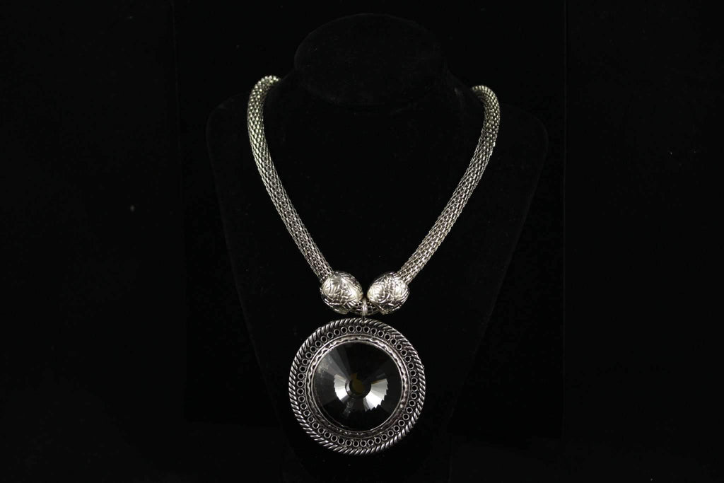 Queen Medallion Necklace Silver Statement Pendant Layered