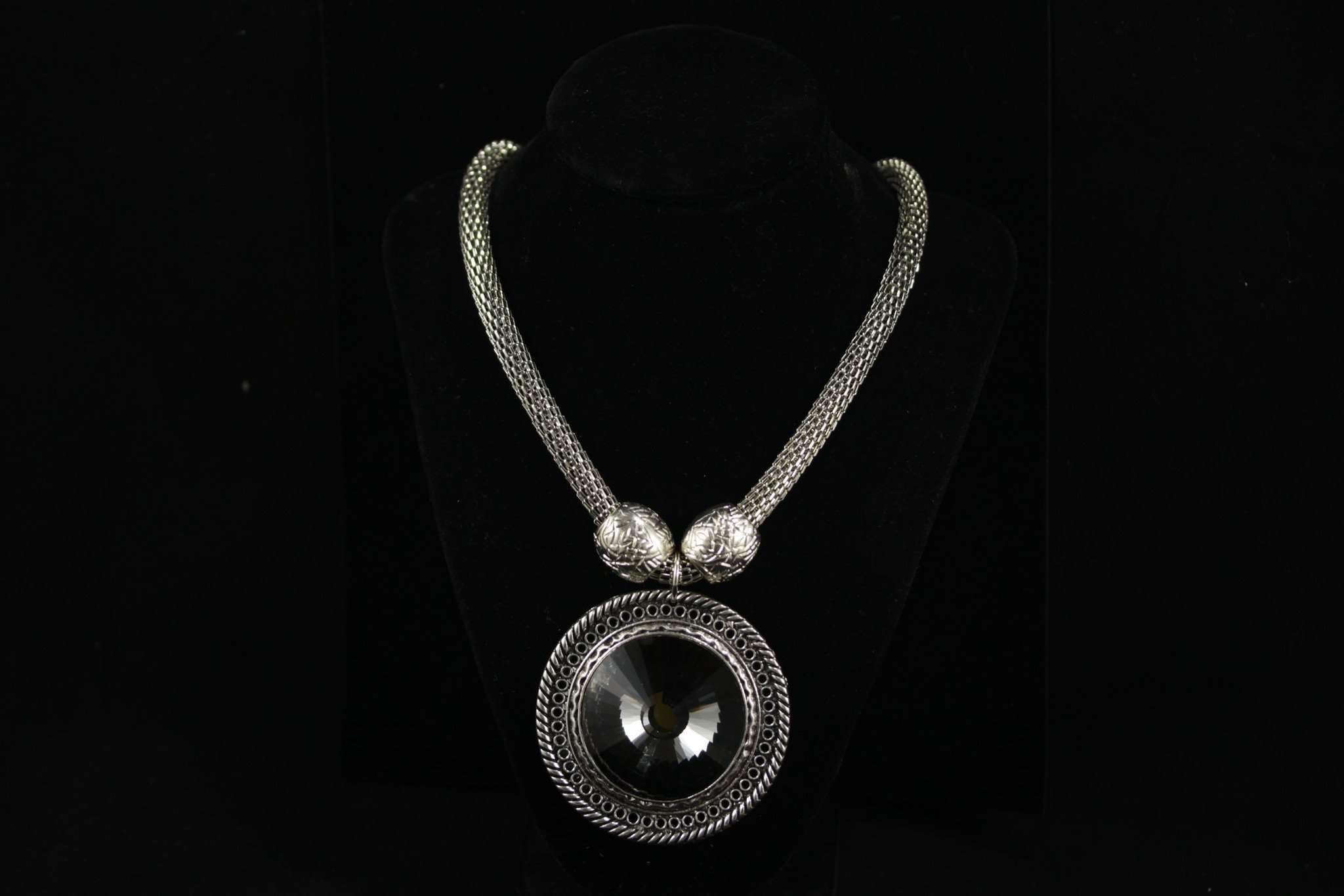 Queen Medallion Necklace Silver Statement Pendant Layered