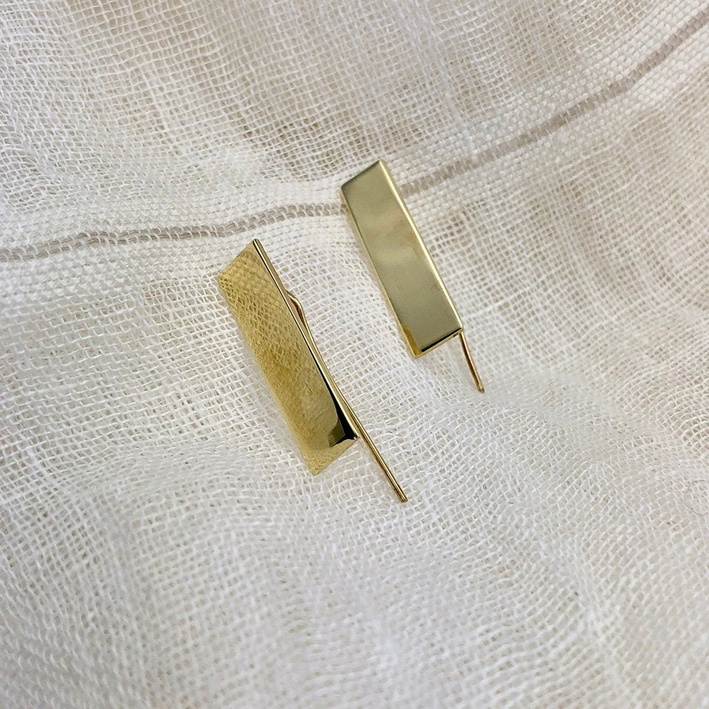 Recycled Brass Bombshell Bar Earrings - Handcast Cambodian Artisan Jewelry