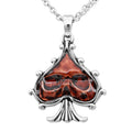 Red Spade Skull Pendant Necklace Gothic Stainless Steel
