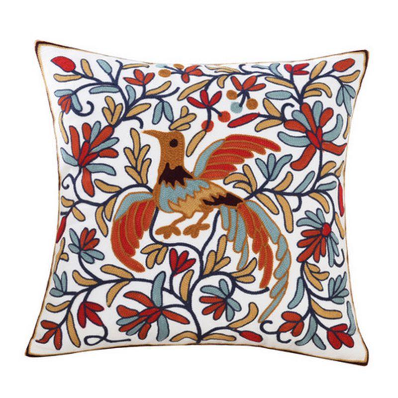 100% Cotton Embroidery Flower Pattern Pillow Cover Home Decoration Sofa Cushion Cover Housewarming Gift Pillow Case Decorative Embroidered Pillow Cover Handmade Cotton Cover For Throw Pillows Beautiful Modern Floral Patterns 45x45cm