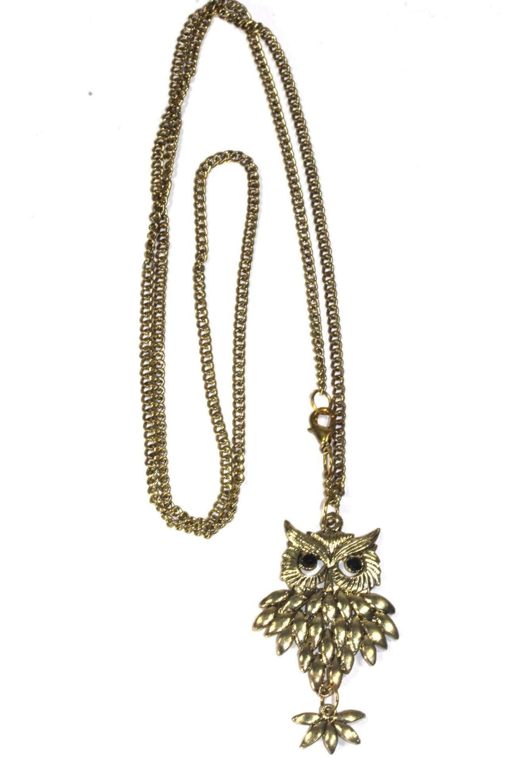 Rising Owl Long Pendant Necklace Gold Tone Vintage Boho