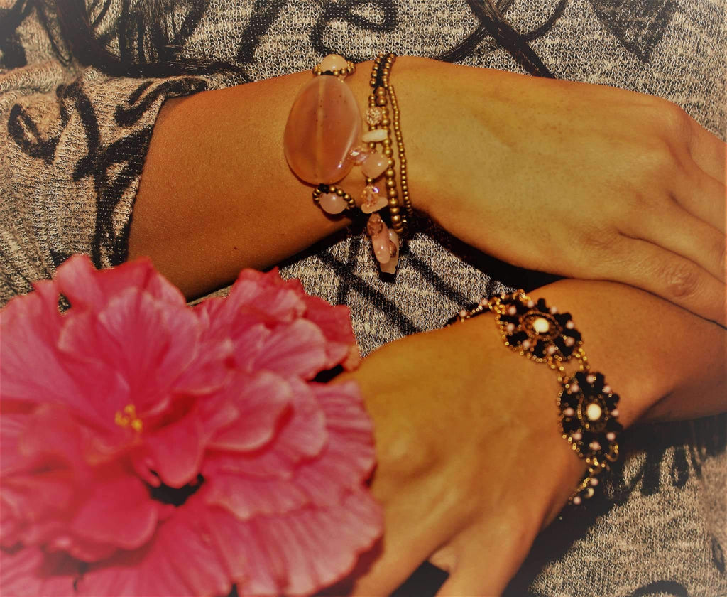 Rose Quartz Beaded Bracelet Romantic Crystal Healing