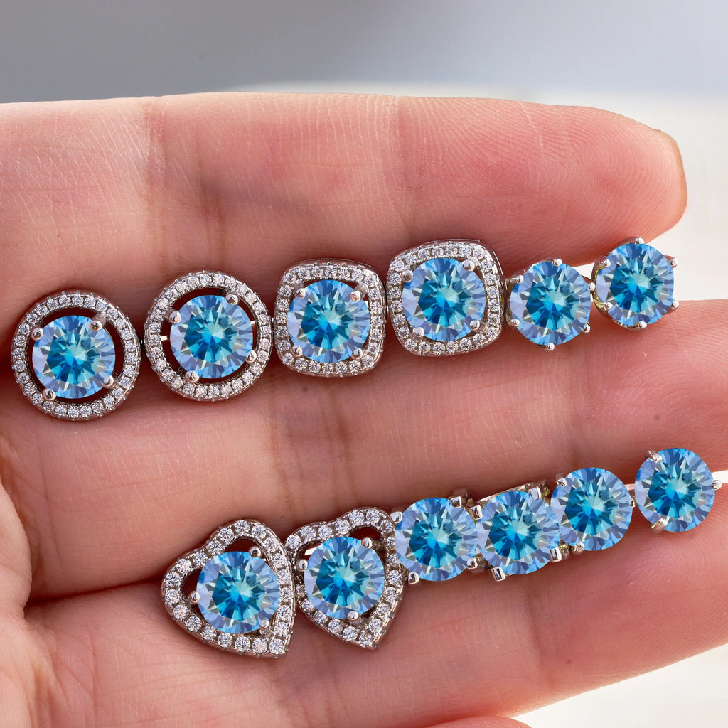 Royal Blue Moissanite Stud Earrings 2ct Total D VVS 925 Sterling Silver