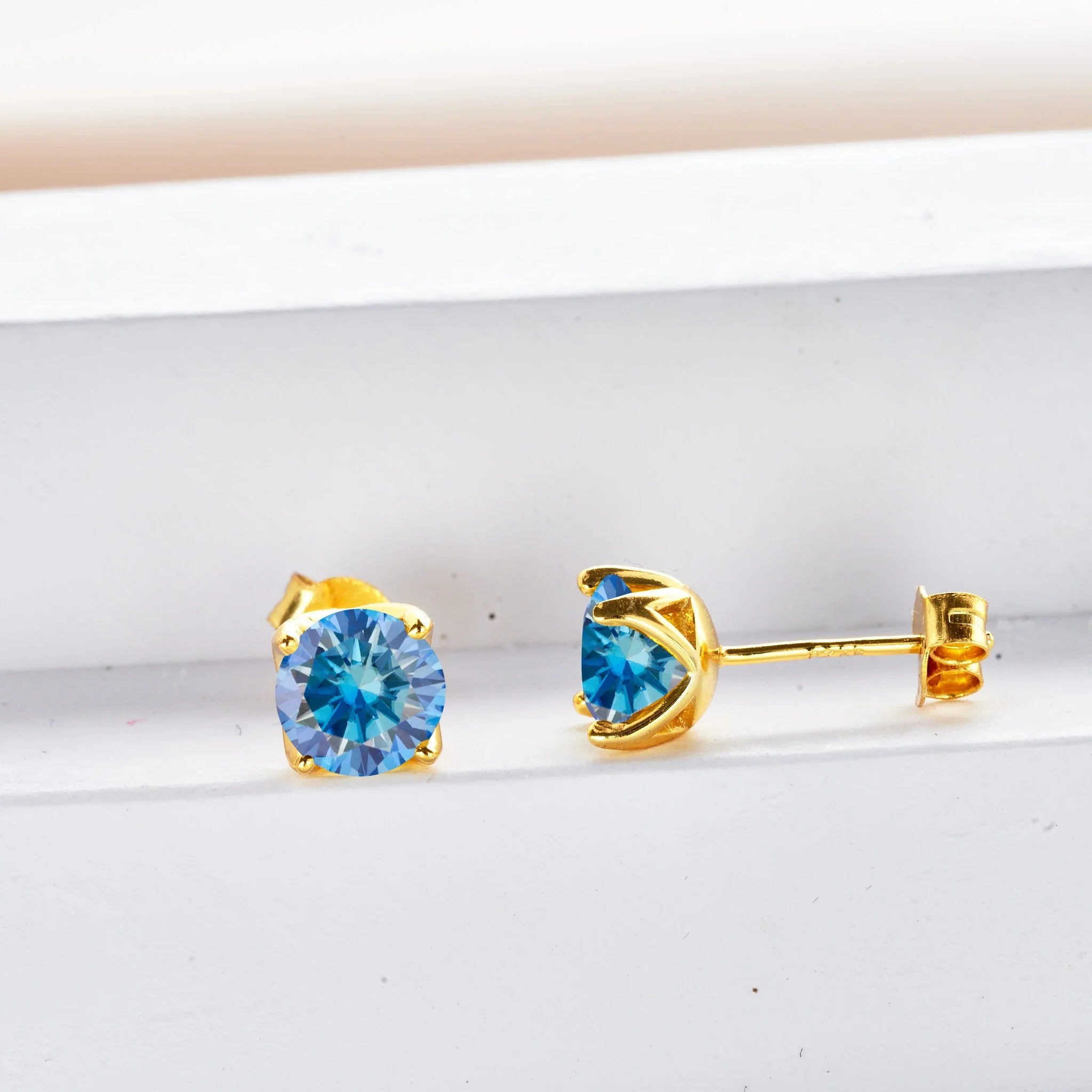 Royal Blue Moissanite Stud Earrings 2ct Total D VVS 925 Sterling Silver