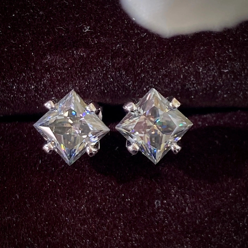 S925 Sterling Silver Gray Princess Cut Moissanite Stud Earrings for Women