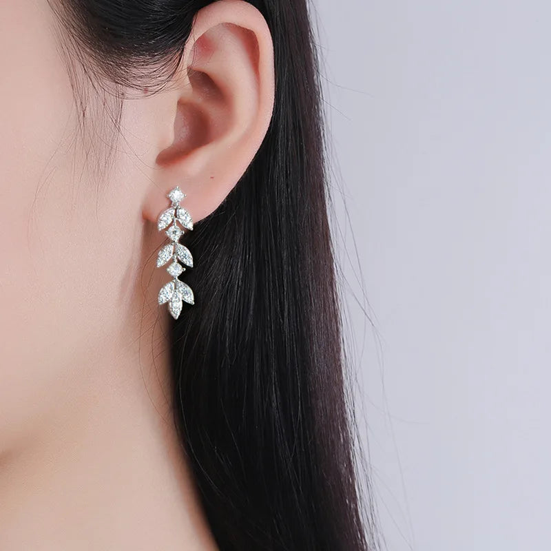 S925 Sterling Silver Moissanite Dangle Earrings Fringe Drop Studs for Women