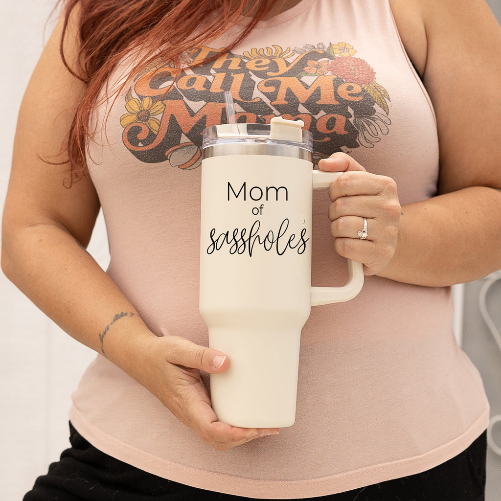 40oz Insulated Travel Tumbler With Handle Lid Straw - Funny Mom Gift Mug
