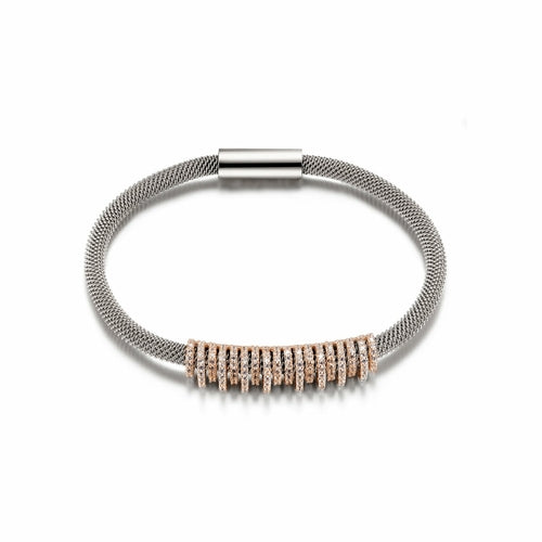 Shiny Parallel Cubic Zirconia Gold Mesh Bangle Bracelet