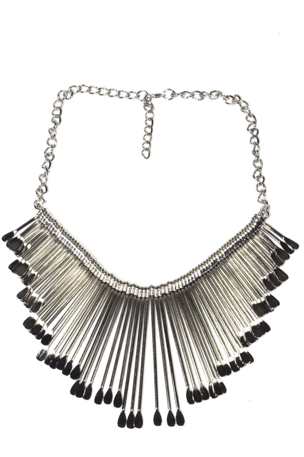 Silver Fringe Oar Statement Necklace Boho Adjustable Choker