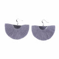 Silver Half Moon Fan Earrings Boho Cotton Fringe Drop Lightweight Handmade 2 x 2.5 Inches