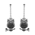 Silver Owl Dangle Earrings Long Chain Night Owl Charm
