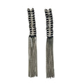 Silver Temple Tassel Earrings Boho Fringe Indian Statement 4.5in Handmade