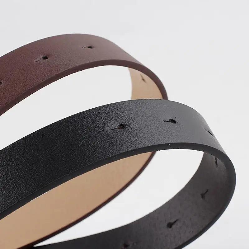 Simple Double Round Buckle PU Leather Waist Strap Vintage Design Double O-Ring Buckle  Women Leather Belt For Jeans And Dresses