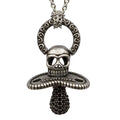 Skull Pacifier Necklace Black CZ Gothic Silver Tone Pendant