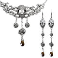 Skull Rose Necklace And Earrings Gothic Jewelry Set