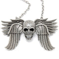 Skull Wing Pendant Necklace Gothic Silver Chain Unisex