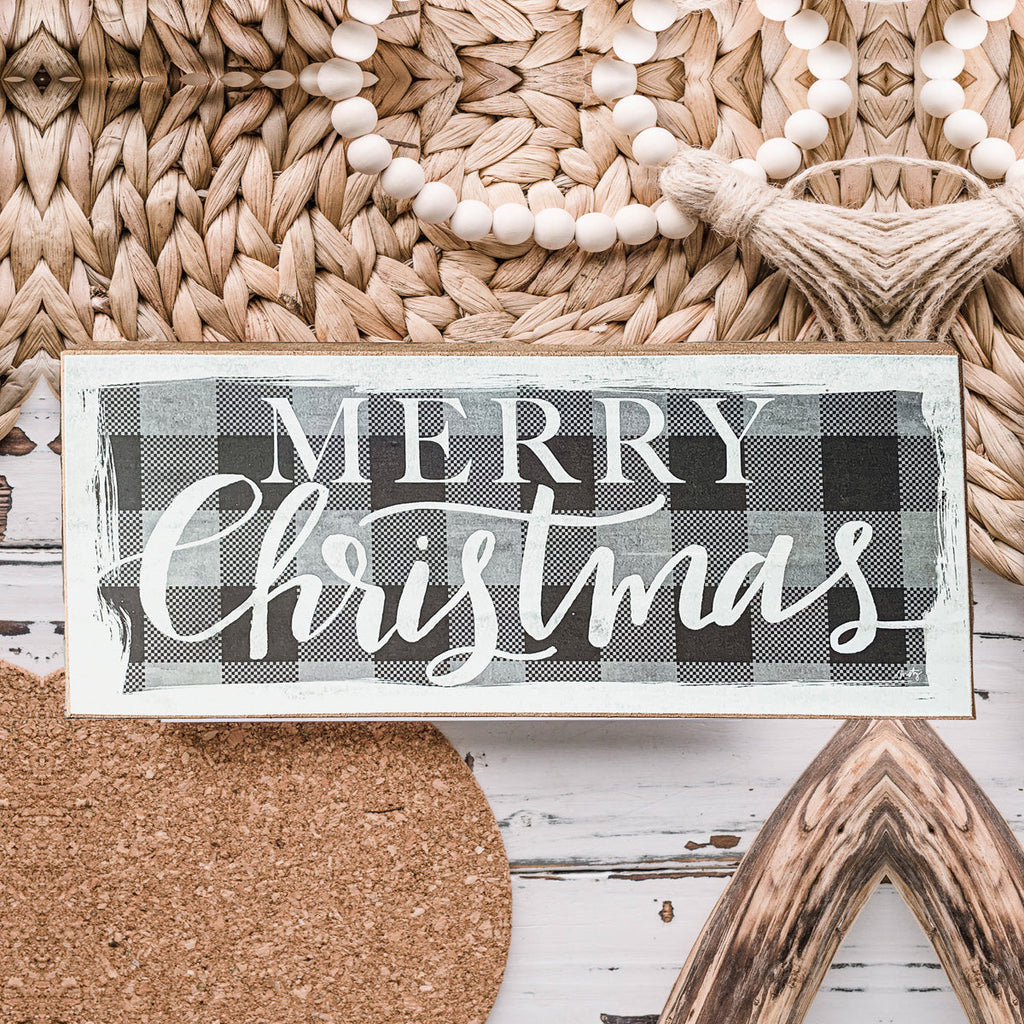 Buffalo Check Christmas Wood Sign 10x4 Tabletop Shelf Mantel Decor