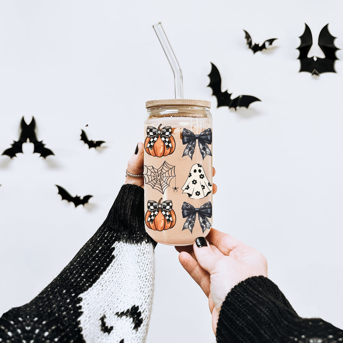 Halloween 20oz Glass Tumbler Bamboo Lid Stainless Straws Straw Cleaner