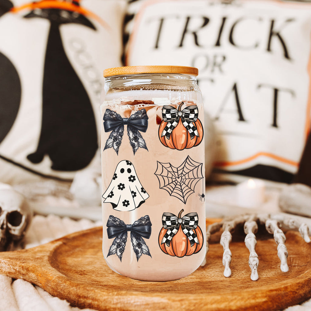 Halloween 20oz Glass Tumbler Bamboo Lid Stainless Straws Straw Cleaner