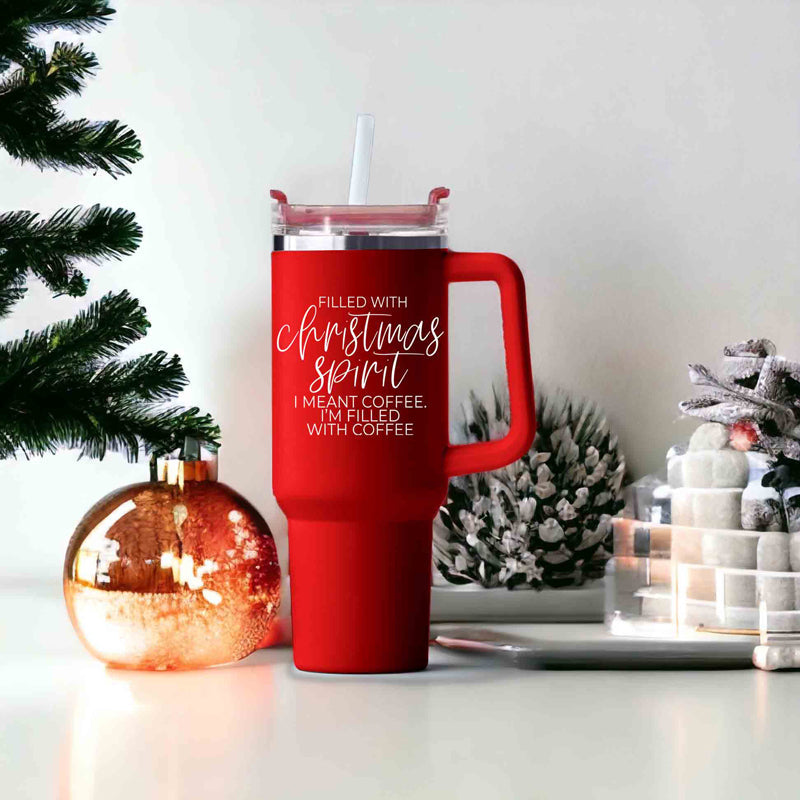 Christmas Coffee Tumbler 40oz Insulated Travel Mug With Handle Lid Straw Red