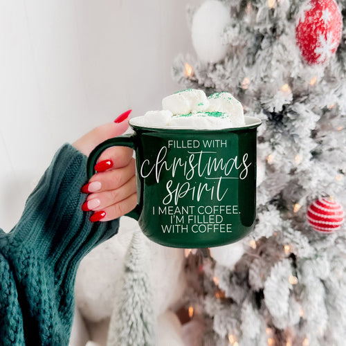 Christmas Coffee Mug 14.5oz Ceramic Campfire Style Red Or Green Double-Sided