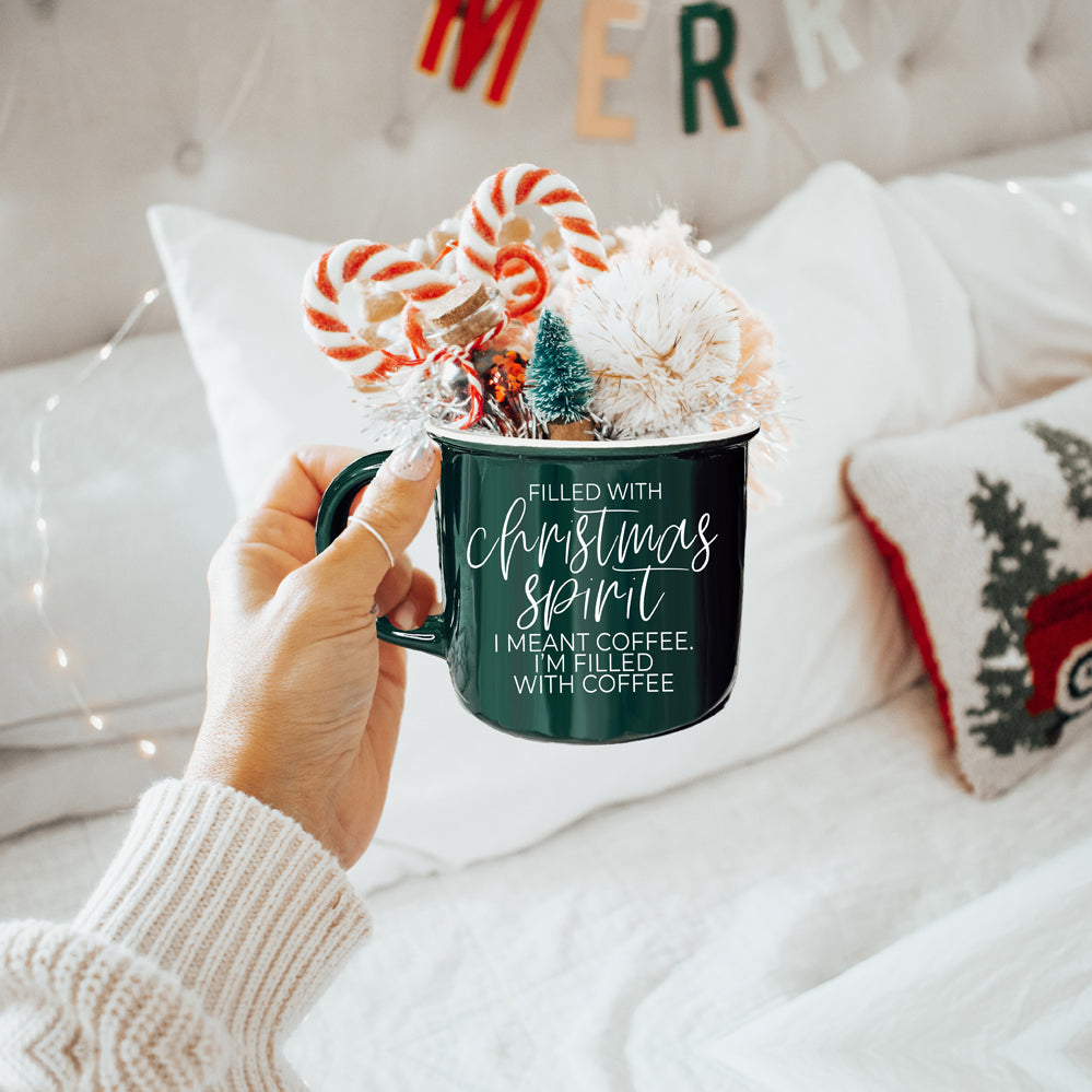 Christmas Coffee Mug 14.5oz Ceramic Campfire Style Red Or Green Double-Sided