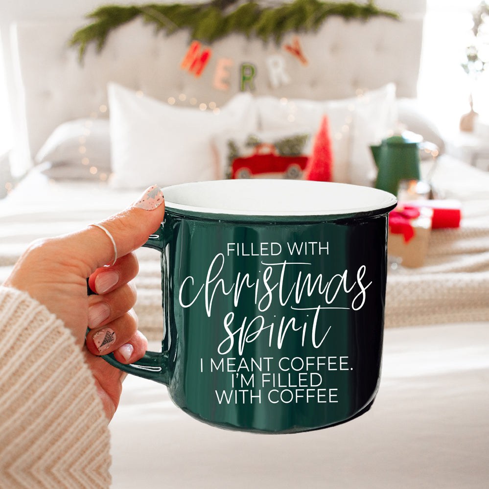 Christmas Coffee Mug 14.5oz Ceramic Campfire Style Red Or Green Double-Sided