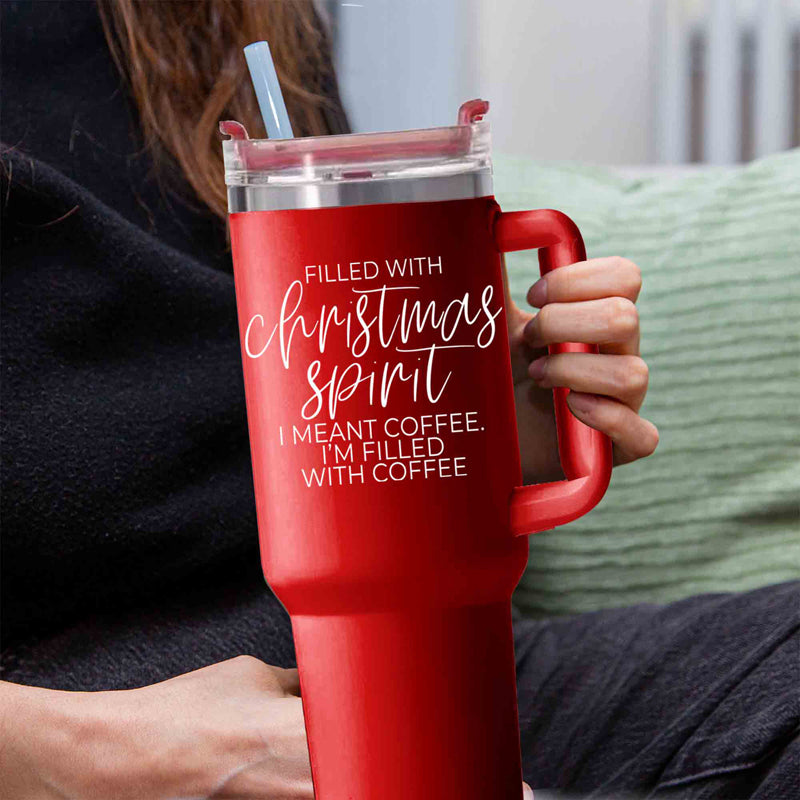 Christmas Coffee Tumbler 40oz Insulated Travel Mug With Handle Lid Straw Red