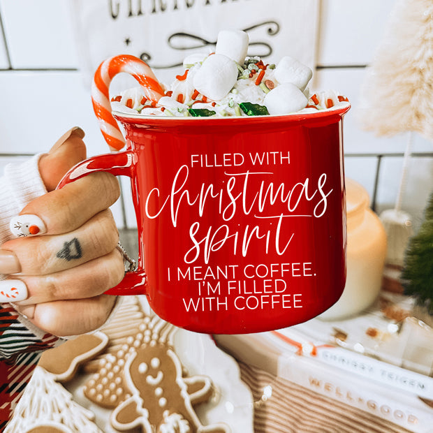 Christmas Coffee Mug 14.5oz Ceramic Campfire Style Red Or Green Double-Sided