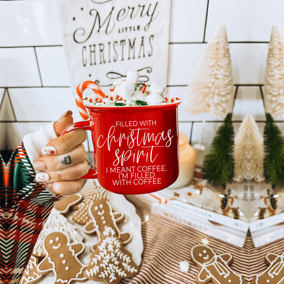 Christmas Coffee Mug 14.5oz Ceramic Campfire Style Red Or Green Double-Sided