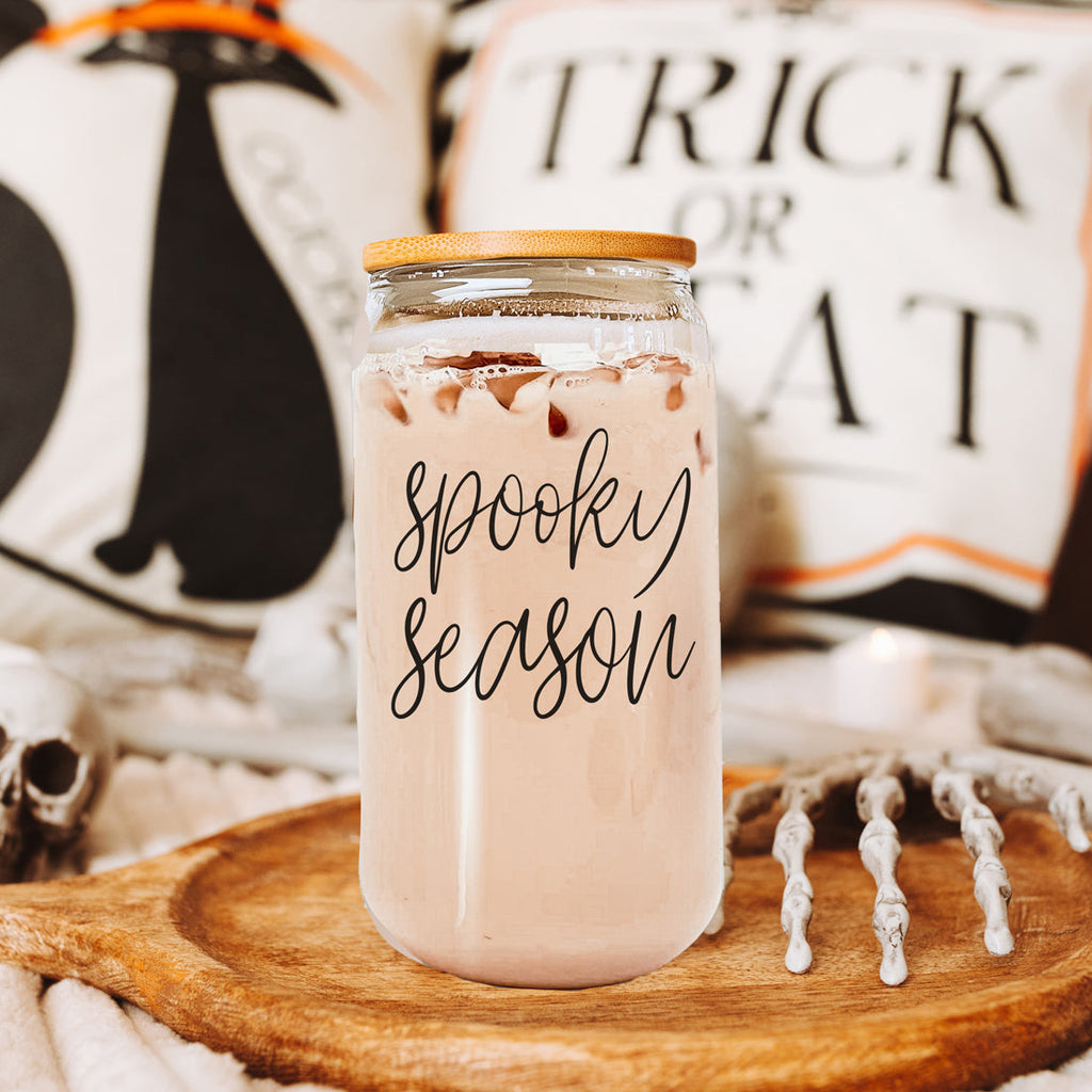 Hocus Pocus I Need Coffee 20oz Glass Tumbler Bamboo Lid 2 Stainless Straws