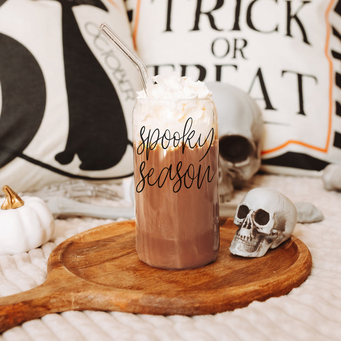 Hocus Pocus I Need Coffee 20oz Glass Tumbler Bamboo Lid 2 Stainless Straws