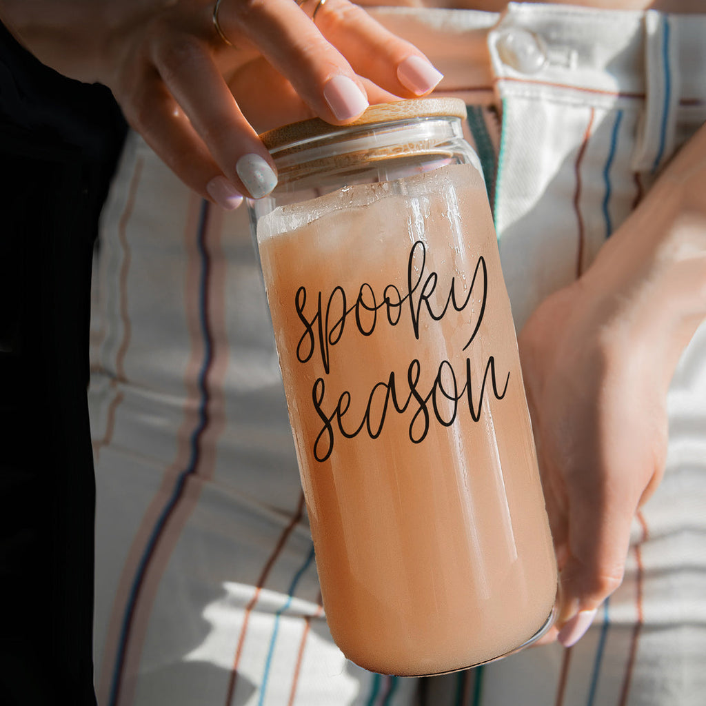 Hocus Pocus I Need Coffee 20oz Glass Tumbler Bamboo Lid 2 Stainless Straws