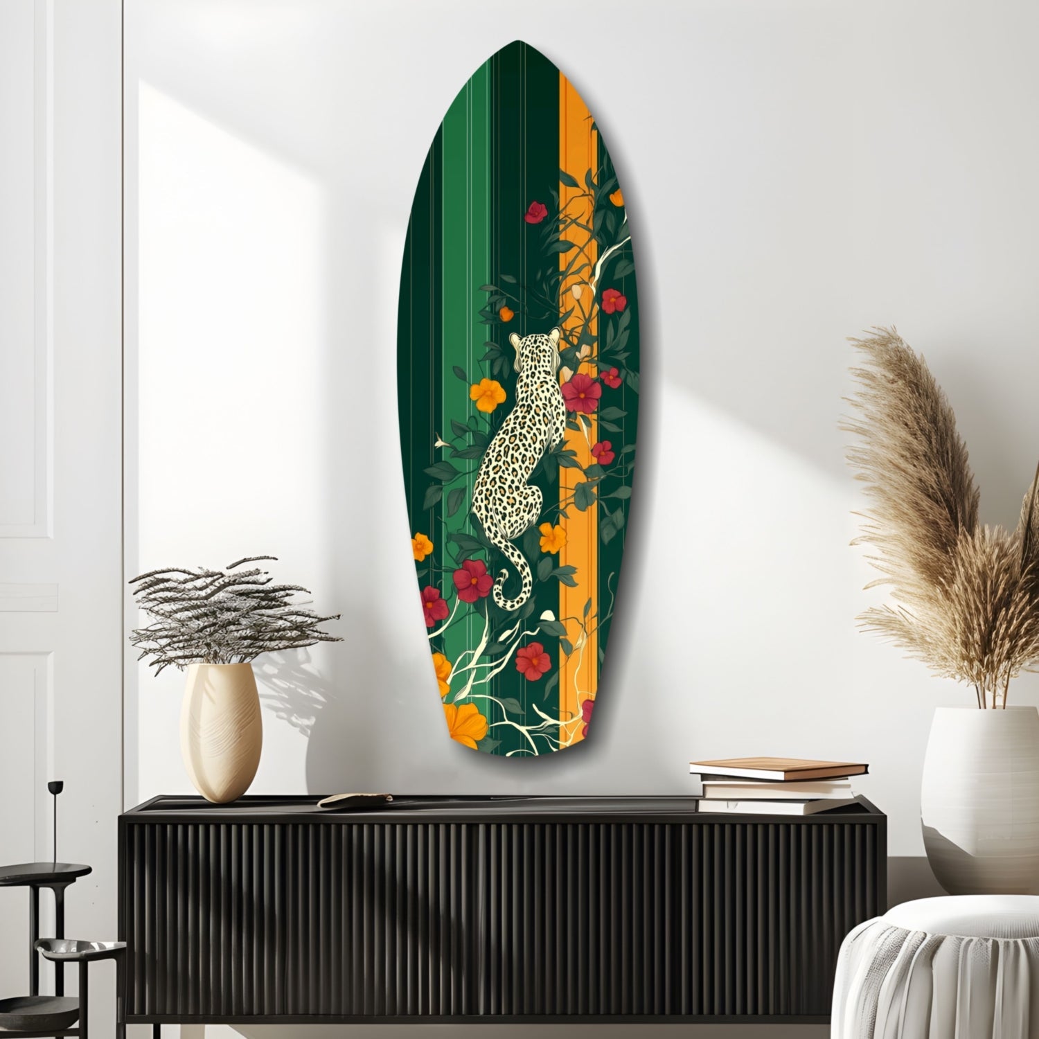 Tiger in the Jungle Glass Wall Art