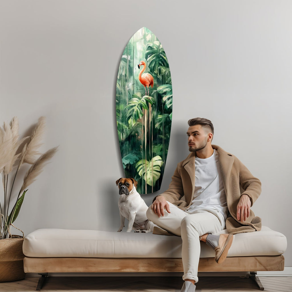 Tropical Flamingo Haven Glass Wall Art