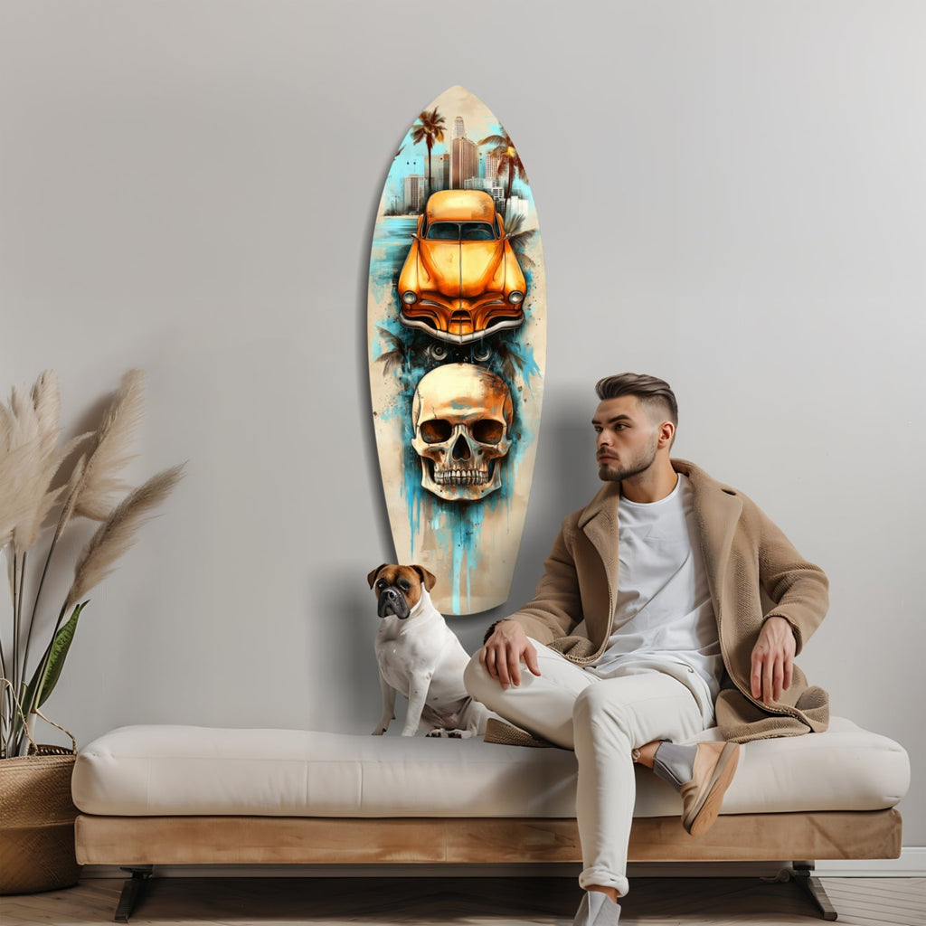 Retro Rides Rebel Skulls Glass Wall Art
