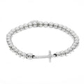 Steel Beaded Stretch Bracelet With Skull And Pave Cross