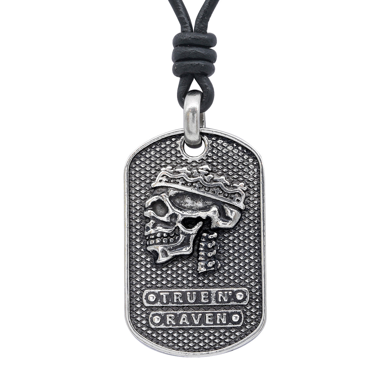 Steel Skull King Black Leather Necklace Adjustable Pendant