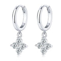 Sterling Silver 925 3mm Moissanite Four-Leaf Clover Hoop Dangle Earrings Women
