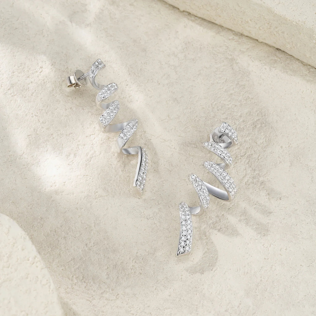 Sterling Silver 925 Moissanite Spiral Drop Earrings For Women Twisted Elegant