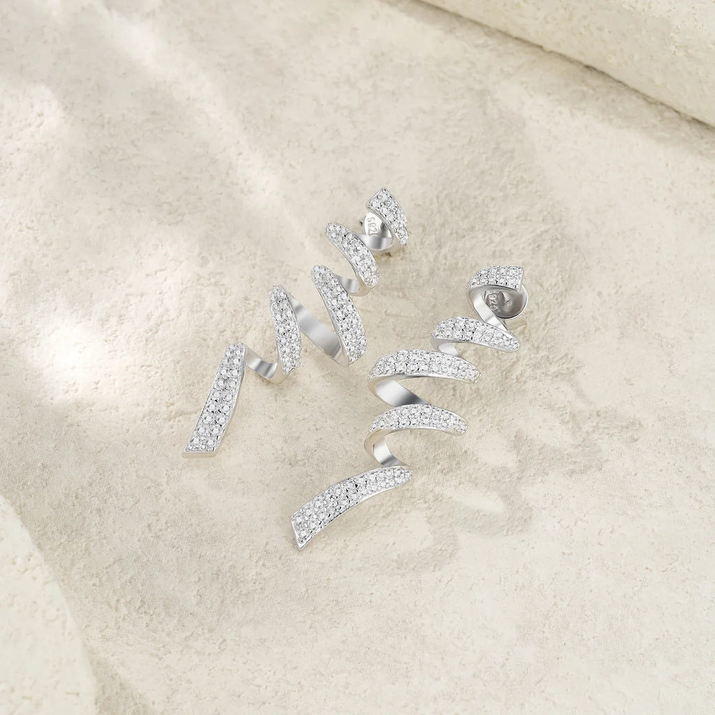 Sterling Silver 925 Moissanite Spiral Drop Earrings For Women Twisted Elegant