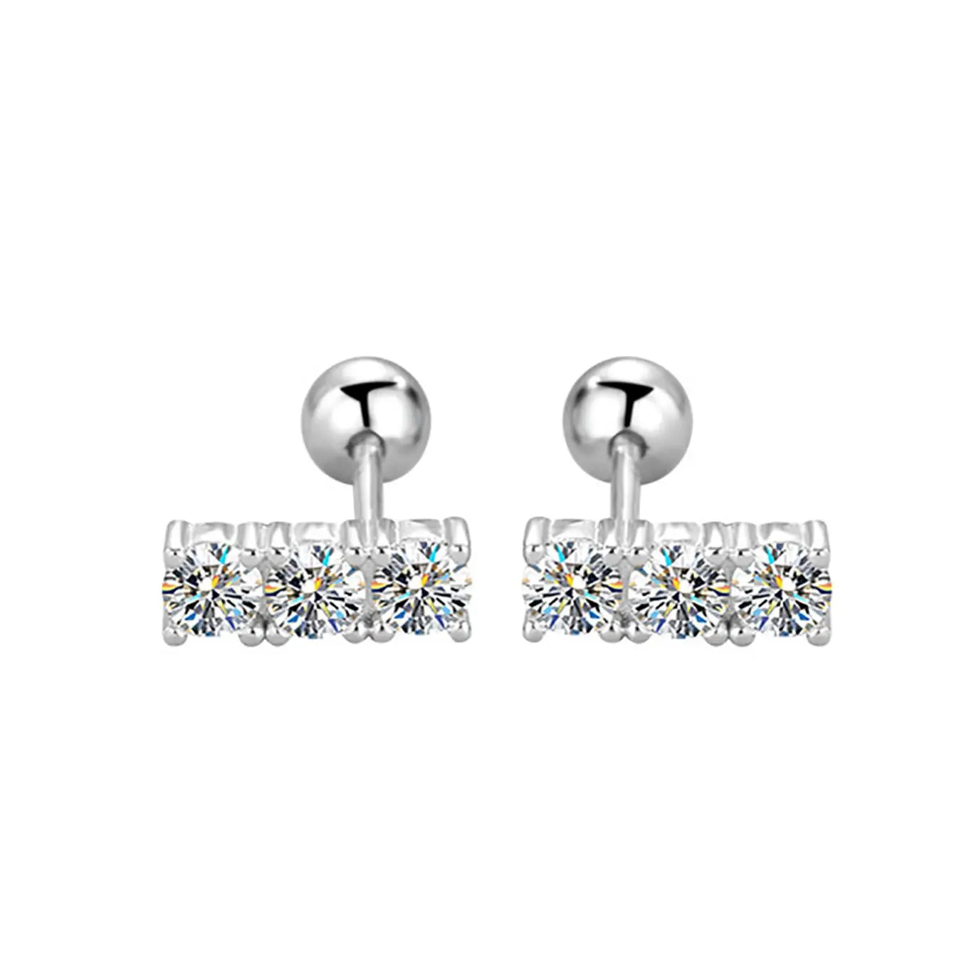 Sterling Silver 925 Moissanite Stud Earrings 0.6ct Total Straight Row