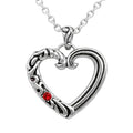 Sterling Silver Heart Necklace With Red Crystal Accent